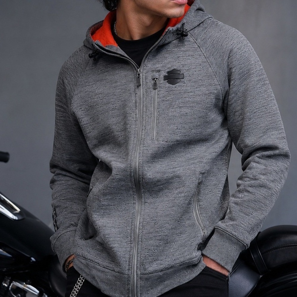 Harley-Davidson Mens Performance Hoodie Large Gray Full Zip Biker Moto Gorpcore